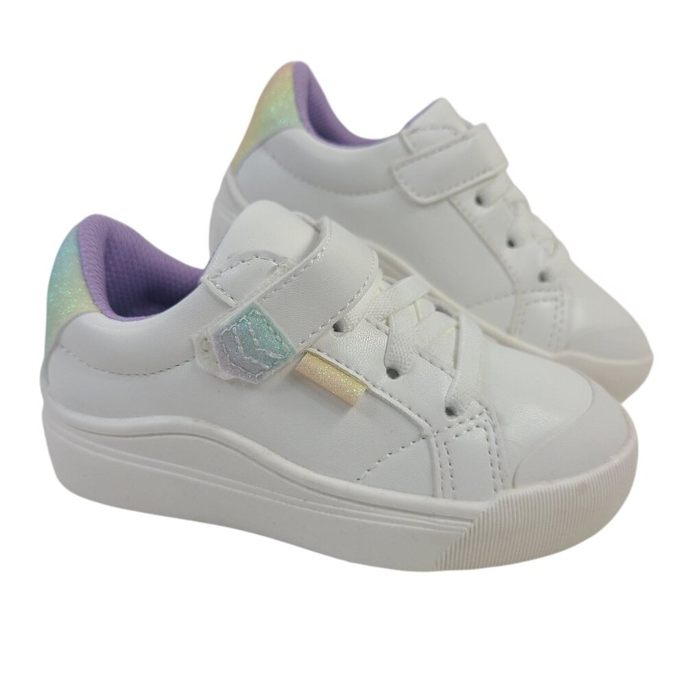 NEW Dr. Scholls Toddler White Sneakers Glitter Heel Accents Sz 8